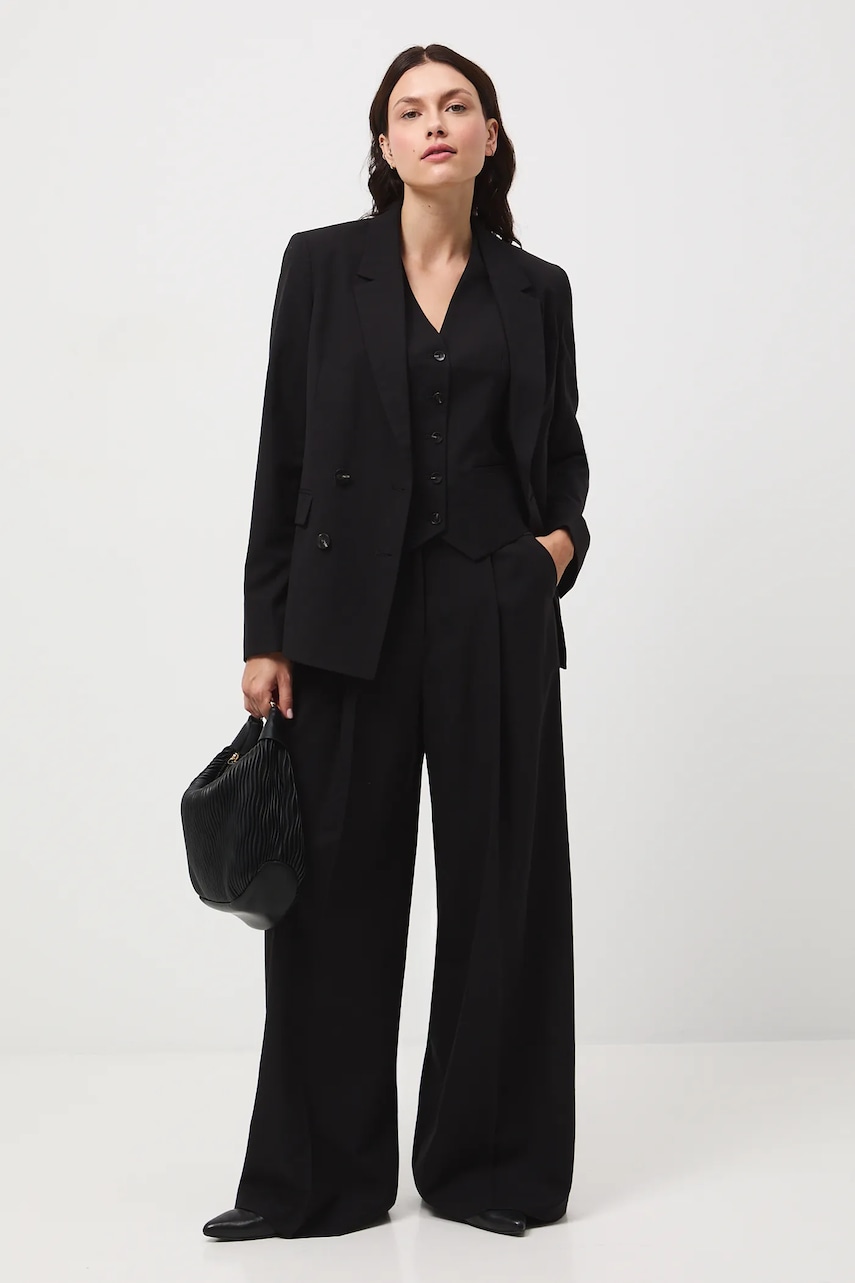 Kalhoty s příměsí vlny Medicine dámské, černá barva, široké, high waist