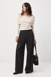 Kalhoty s příměsí vlny Medicine dámské, šedá barva, široké, high waist