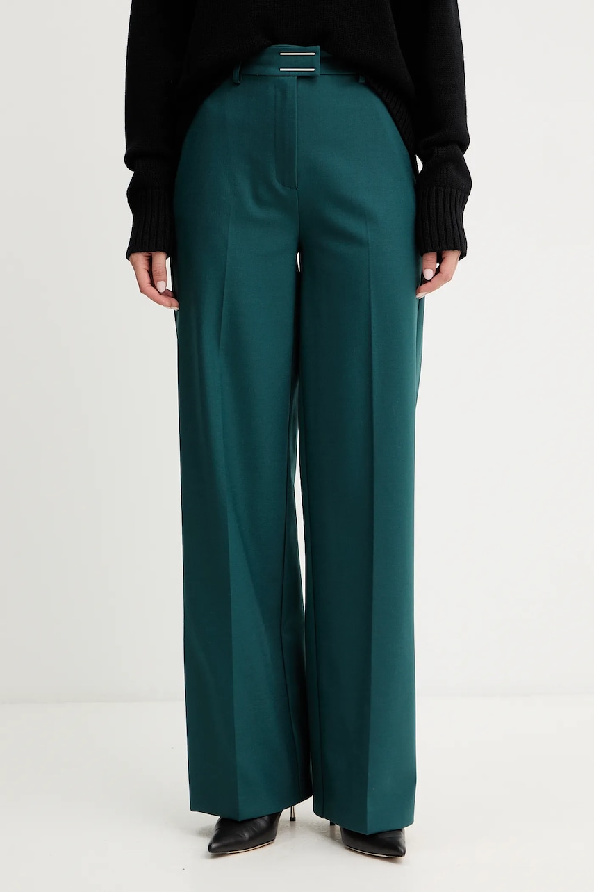 Kalhoty s příměsí vlny Patrizia Pepe zelená barva, high waist, 2P1707 A475