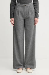 Kalhoty s příměsí vlny Pepe Jeans dámské, šedá barva, high waist, PL2100009