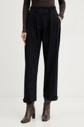 Kalhoty s příměsí vlny Pinko tmavomodrá barva, high waist, 105707 A2QY