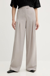 Kalhoty s příměsí vlny Remain dámské, šedá barva, široké, high waist, 5024733058