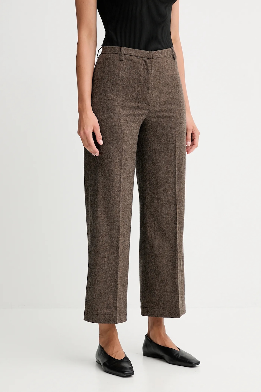 Kalhoty s příměsí vlny Sessun hnědá barva, high waist, 25107006