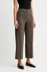 Kalhoty s příměsí vlny Sessun hnědá barva, high waist, 25107006