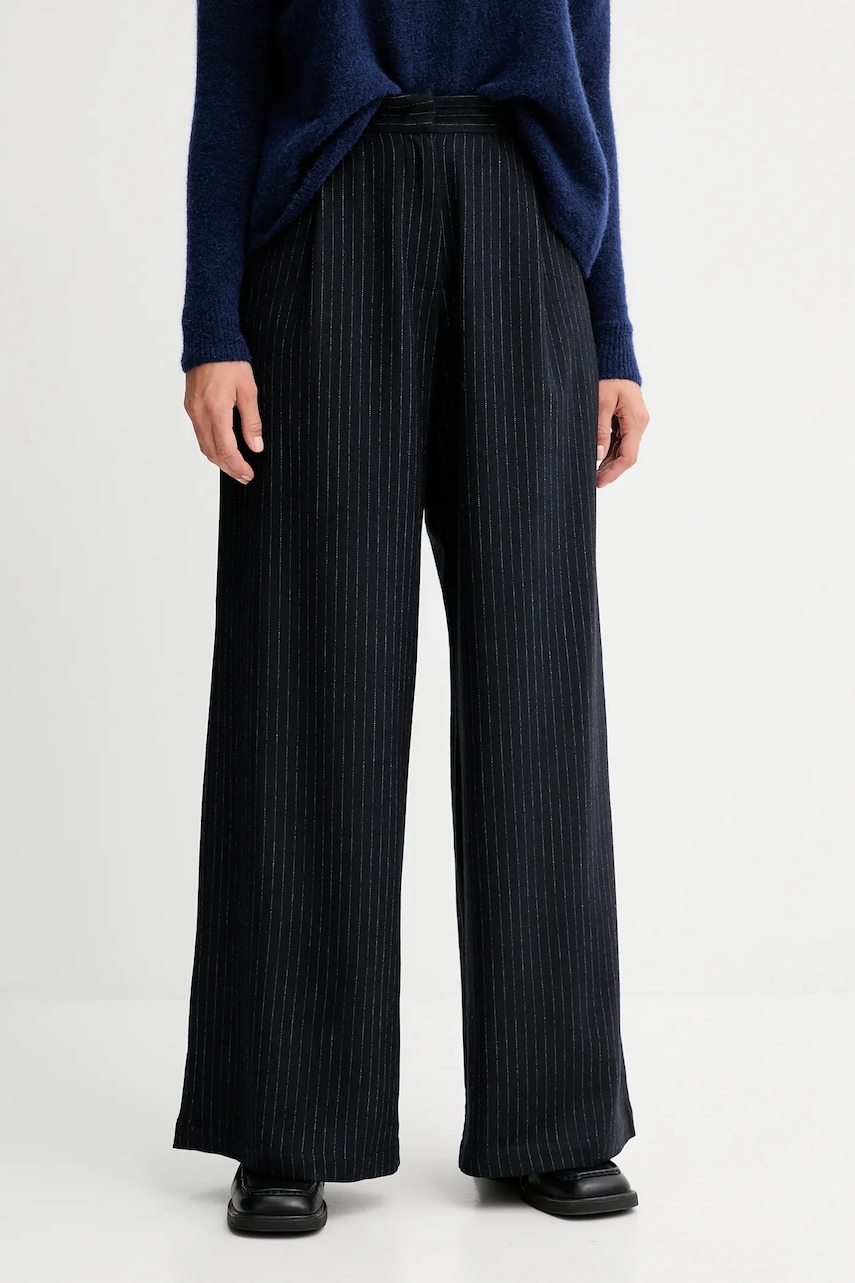 Kalhoty s příměsí vlny Sessun tmavomodrá barva, high waist, 25107005