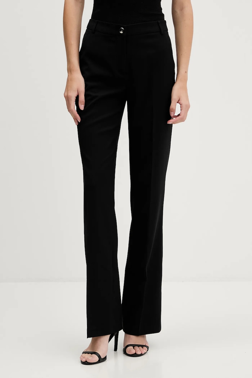 Kalhoty s příměsí vlny Sisley dámské, černá barva, high waist, 41YPLF083