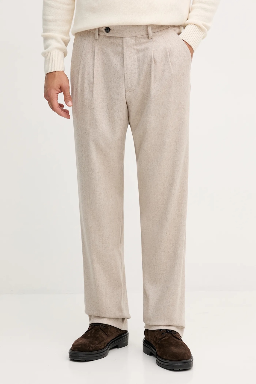 Kalhoty s příměsí vlny Tommy Hilfiger béžová barva, MW0MW41341