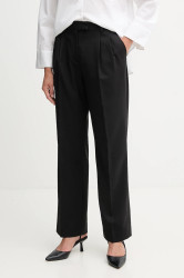 Kalhoty s příměsí vlny Tommy Hilfiger černá barva, high waist, WW0WW48352