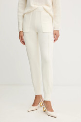 Kalhoty s příměsí vlny Twinset béžová barva, high waist, 252TT3452