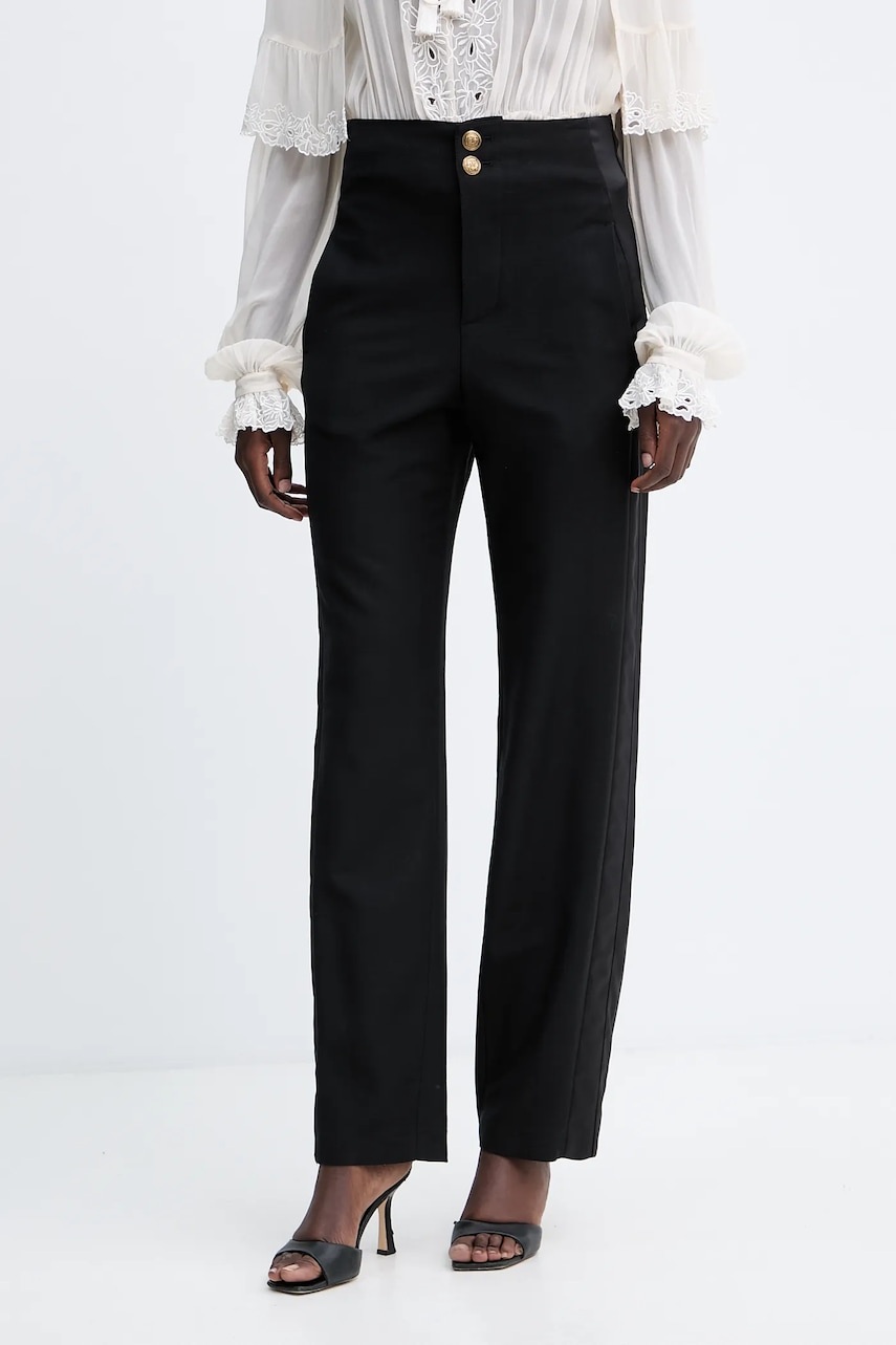 Kalhoty s příměsí vlny Twinset dámské, černá barva, high waist, 252TS2063