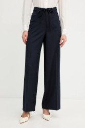 Kalhoty s příměsí vlny Twinset tmavomodrá barva, high waist, 252TT212A