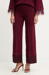 Kalhoty s příměsí vlny Twinset vínová barva, high waist, 252LL3FBB