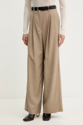 Kalhoty s příměsí vlny Weekend Max Mara GLOBALE béžová barva, high waist, 2525136162600