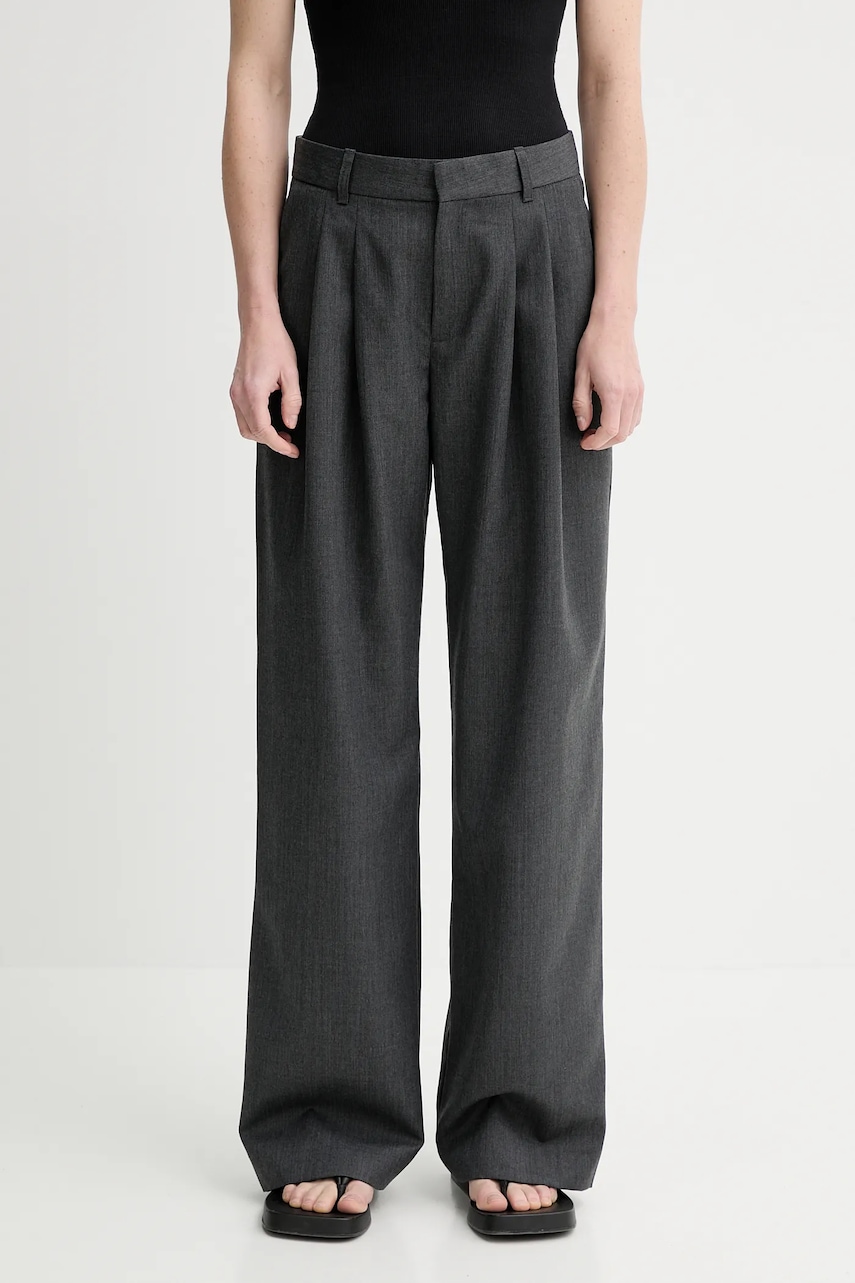 Kalhoty s příměsí vlny Won Hundred dámské, šedá barva, široké, high waist, 3736-14275