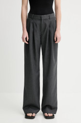 Kalhoty s příměsí vlny Won Hundred dámské, šedá barva, široké, high waist, 3736-14275