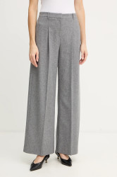 Kalhoty s vlnou BOSS Tiana4 dámské, šedá barva, high waist, 50548280