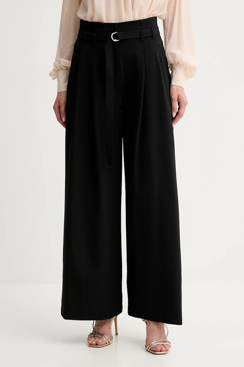 Kalhoty s vlnou Marella dámské, černá barva, široké, high waist, 2523136011200