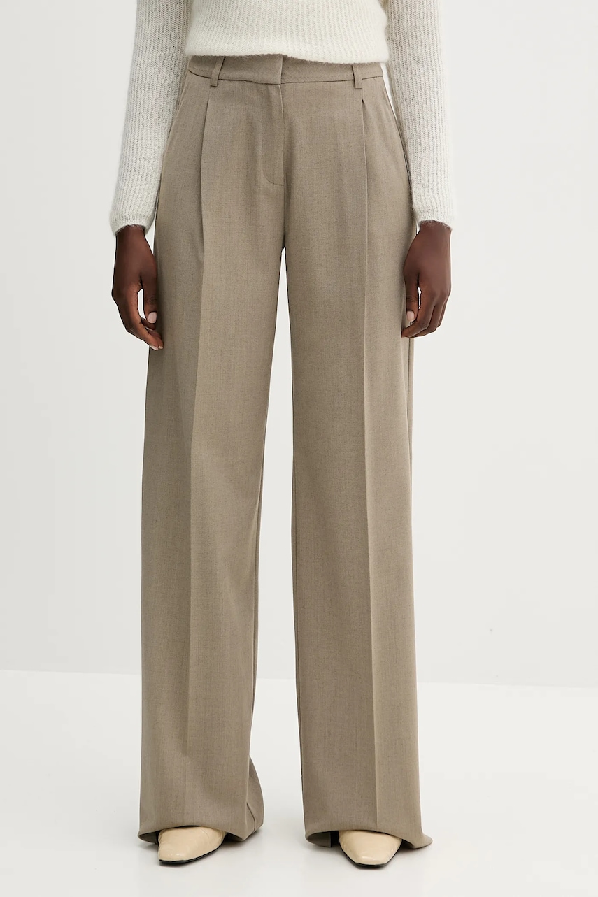 Kalhoty s vlnou Marella dámské, zelená barva, široké, high waist, 2523136251200