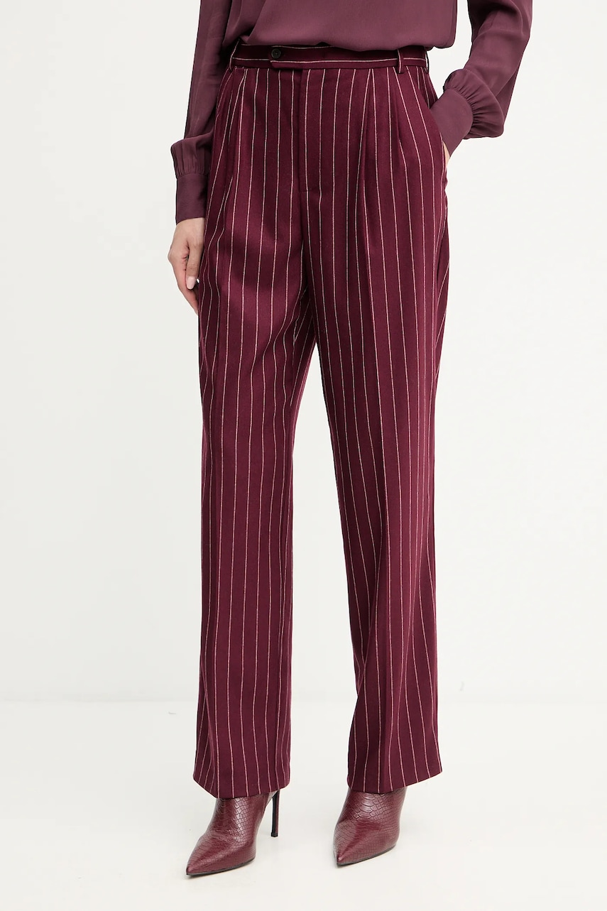 Kalhoty s vlnou MAX&Co. dámské, vínová barva, přiléhavé, high waist, 2528136022200