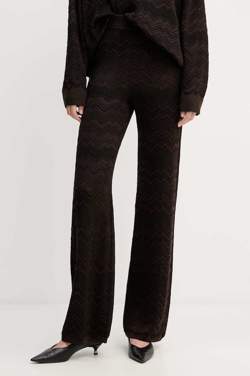 Kalhoty s vlnou Missoni dámské, hnědá barva, high waist, DS25WI0J.BK01CP