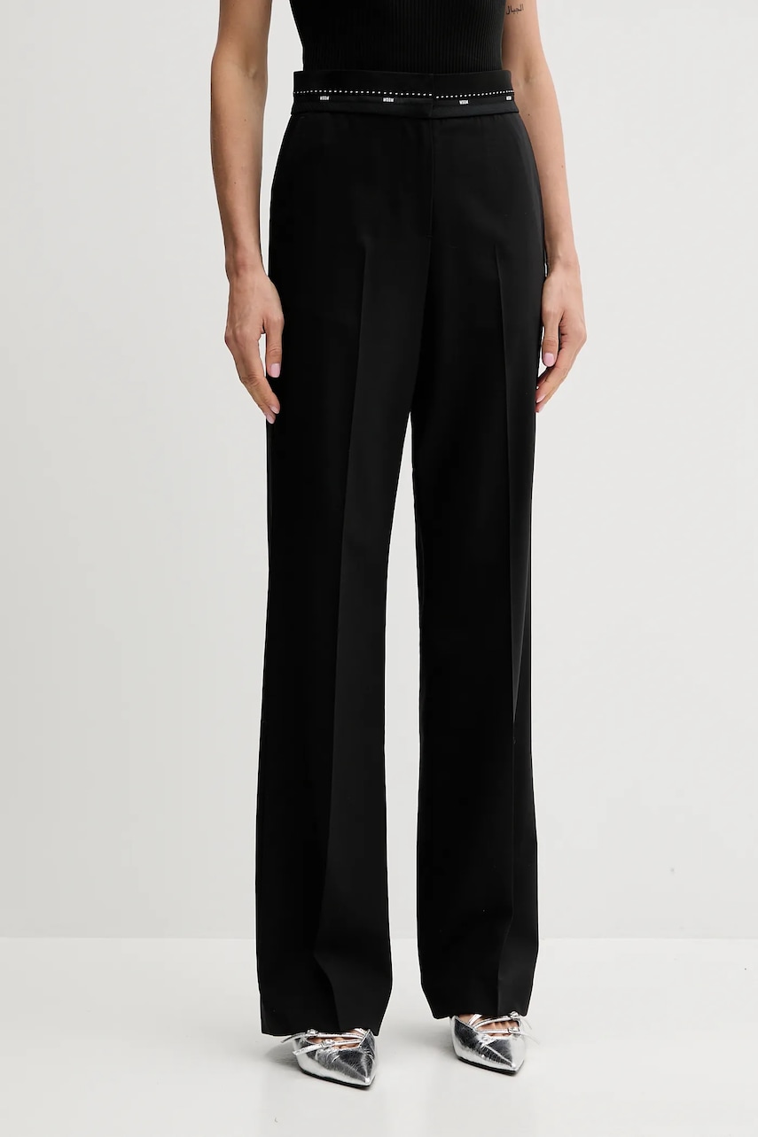 Kalhoty s vlnou MSGM dámské, černá barva, široké, high waist, 3941MDP05.257605