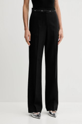 Kalhoty s vlnou MSGM dámské, černá barva, široké, high waist, 3941MDP05.257605