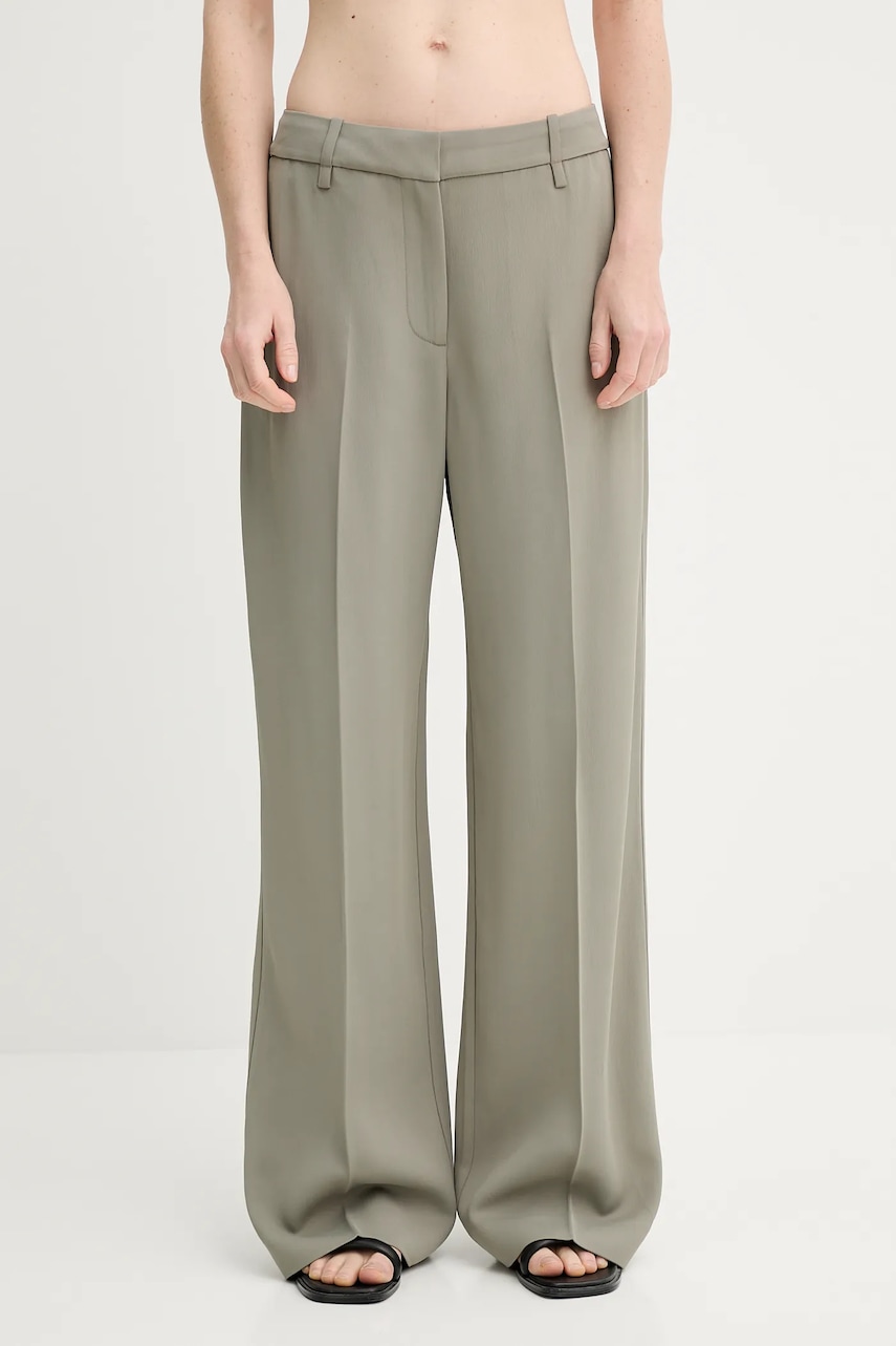 Kalhoty Samsoe Samsoe SAESMERALDA dámské, zelená barva, široké, high waist, F25100051