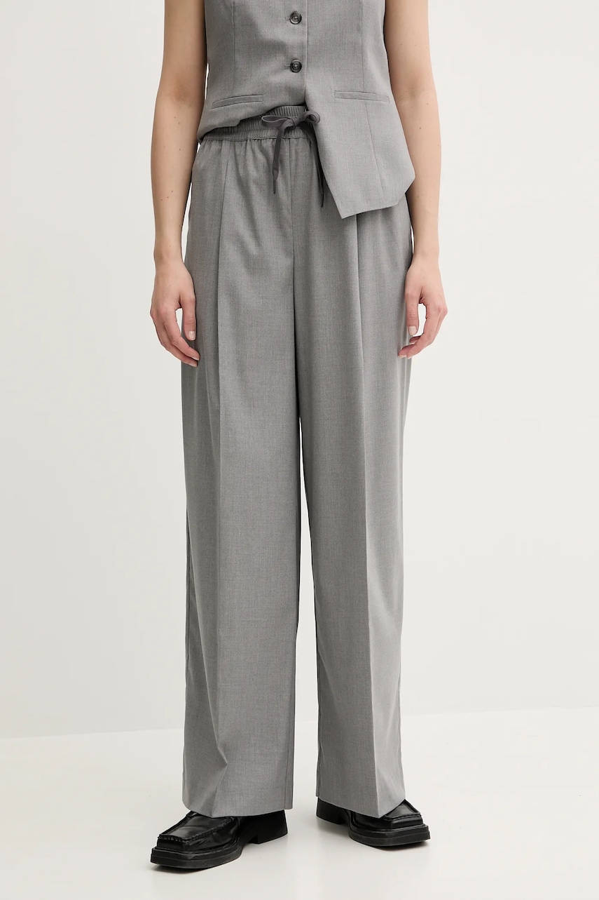 Kalhoty Samsoe Samsoe SARILA dámské, šedá barva, široké, high waist, F25200049