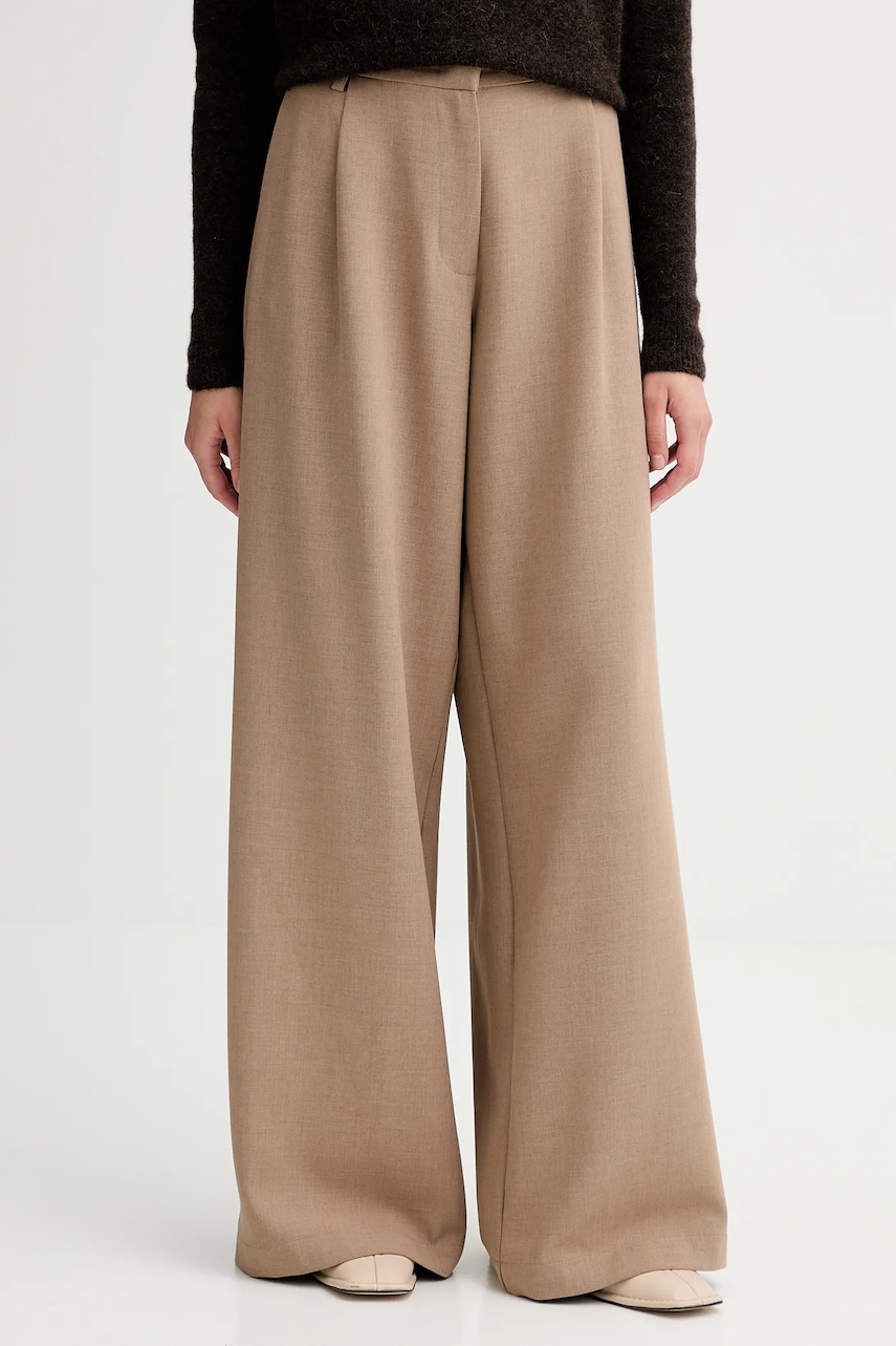 Kalhoty Sessun dámské, béžová barva, široké, high waist, 25107000