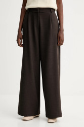 Kalhoty Sessun dámské, hnědá barva, široké, high waist, 24107024