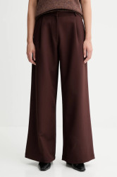 Kalhoty Sessun dámské, hnědá barva, široké, high waist, 25107000