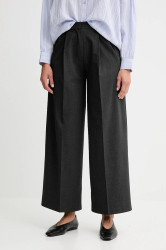 Kalhoty Sessun dámské, šedá barva, široké, medium waist, 25107014