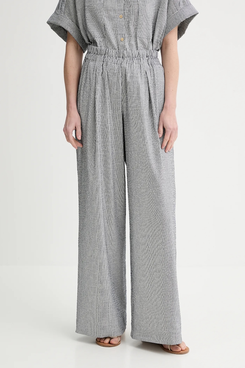 Kalhoty Sessun dámské, tmavomodrá barva, široké, high waist, 25207004