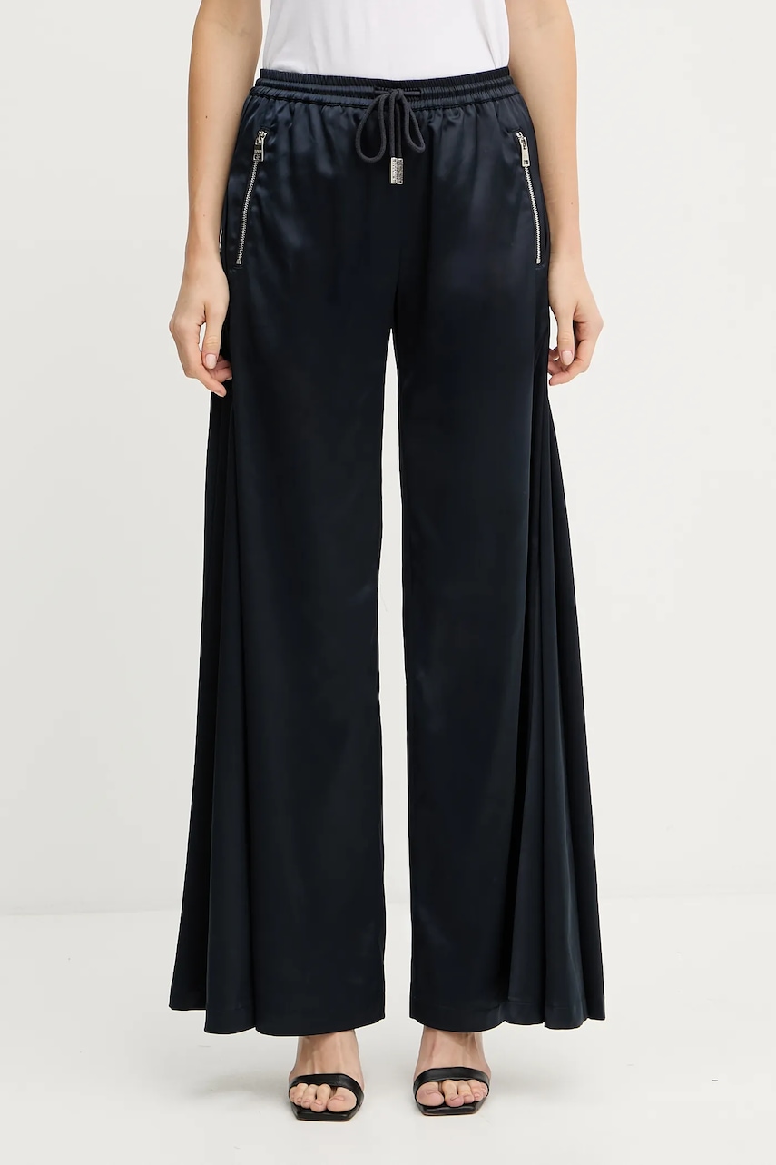 Kalhoty Silvian Heach JONY dámské, tmavomodrá barva, široké, high waist, GPA25161PA