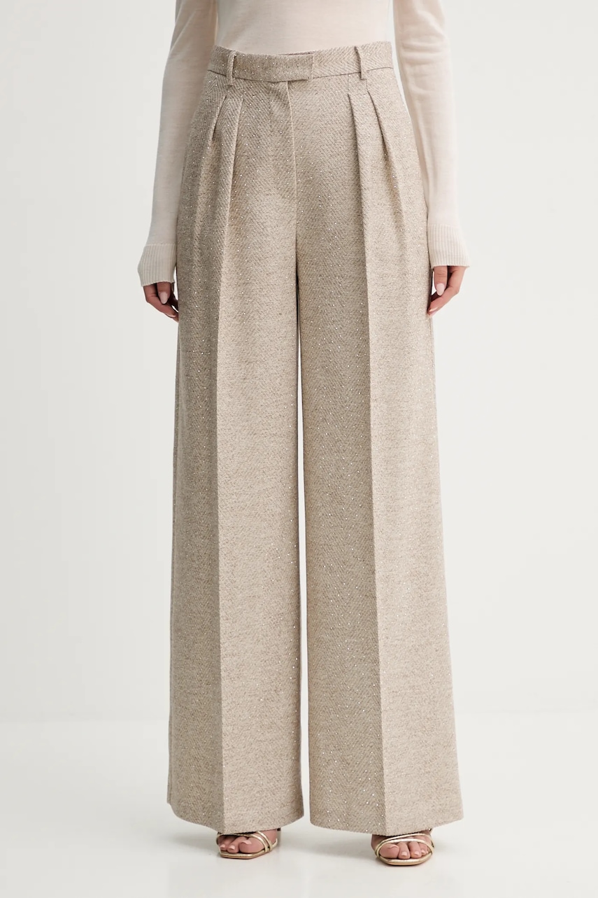 Kalhoty Simona Corsellini dámské, béžová barva, high waist, A25CPPA01302