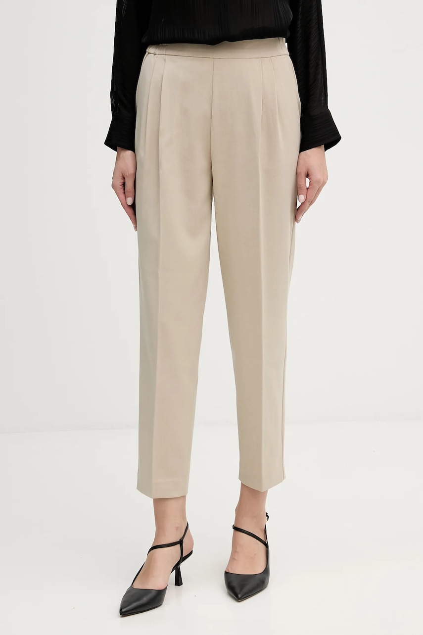 Kalhoty Sisley dámské, béžová barva, střih chinos, high waist, 41YPLF043