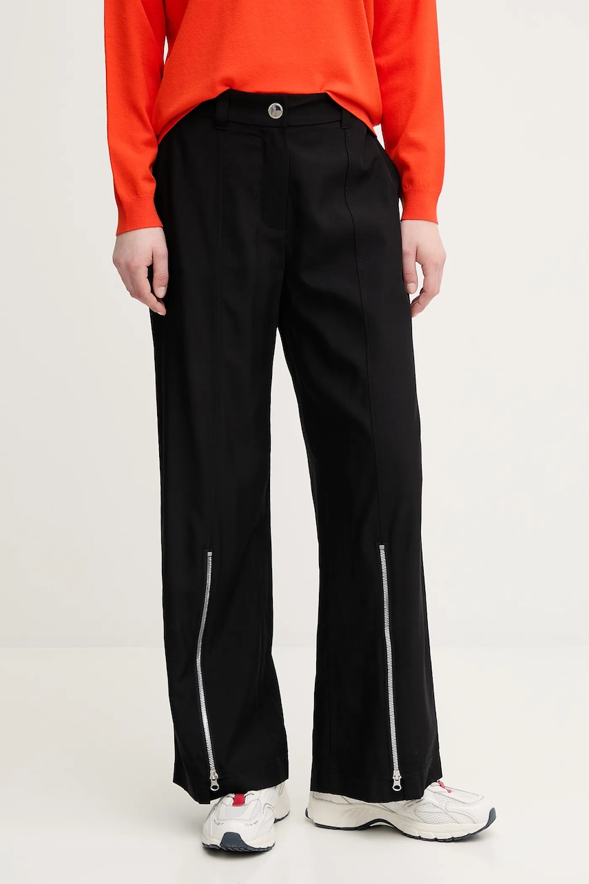 Kalhoty Sisley dámské, černá barva, high waist, 47ICLF06O