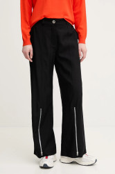 Kalhoty Sisley dámské, černá barva, high waist, 47ICLF06O