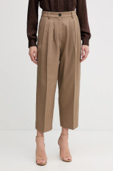 Kalhoty Sisley dámské, hnědá barva, střih cigarette, high waist, 4V99LF07S