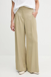 Kalhoty Sisley dámské, zelená barva, široké, high waist, 4V7PLF06N