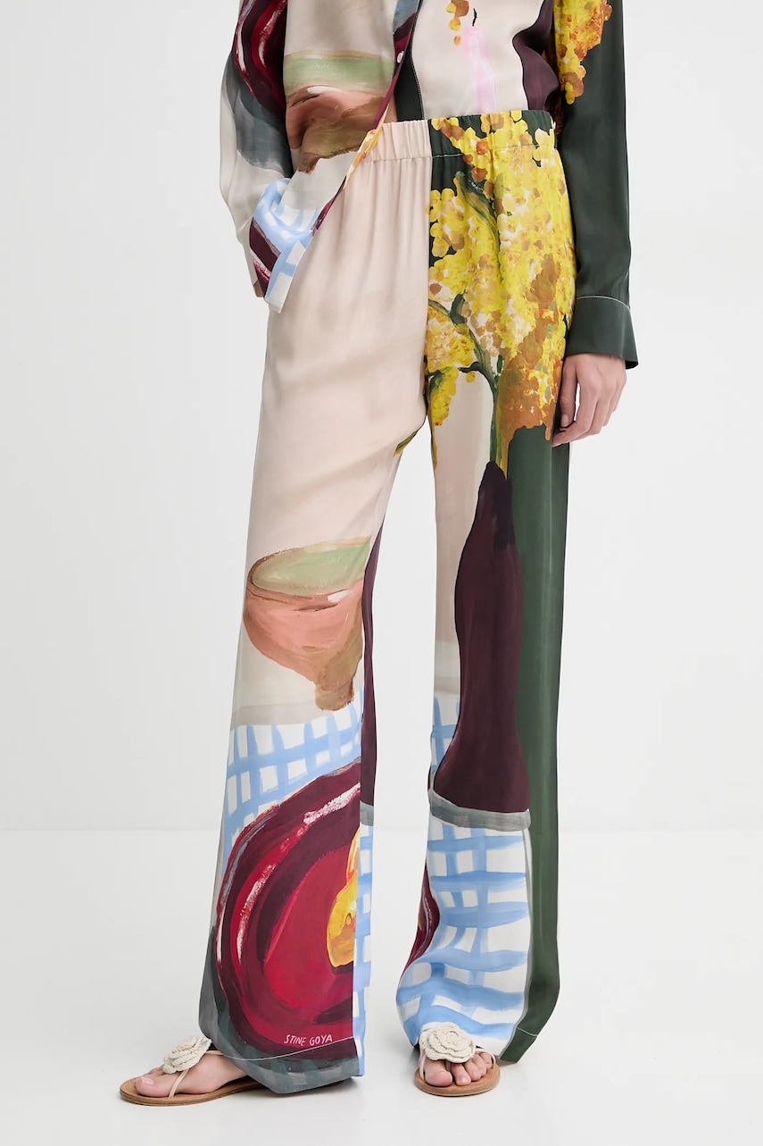 Kalhoty Stine Goya dámské, béžová barva, jednoduché, high waist, SG-SS25-P009-2263P