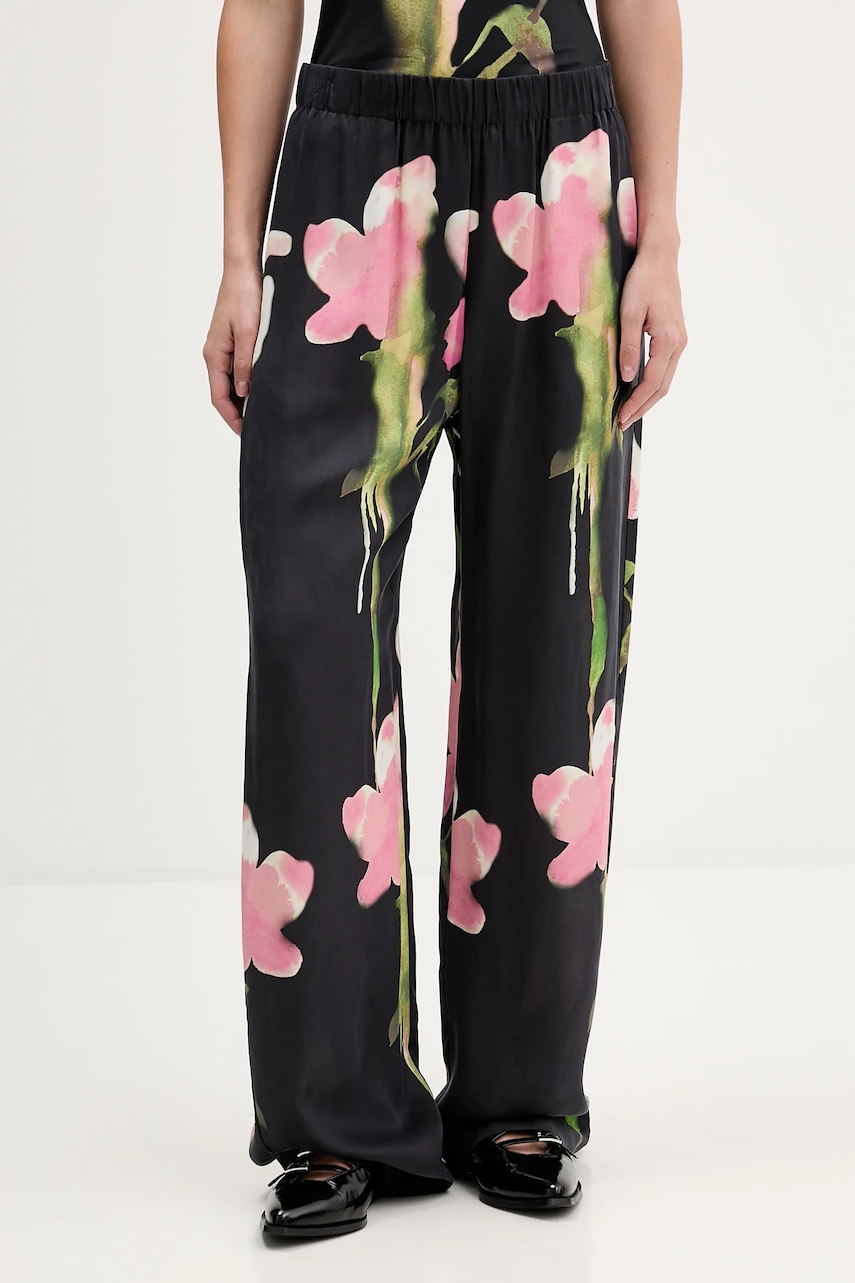 Kalhoty Stine Goya dámské, černá barva, široké, high waist, SG-AW25-P009-2263