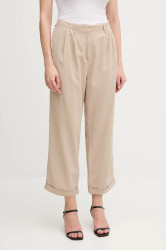 Kalhoty Tommy Hilfiger dámské, béžová barva, široké, high waist, WW0WW45589