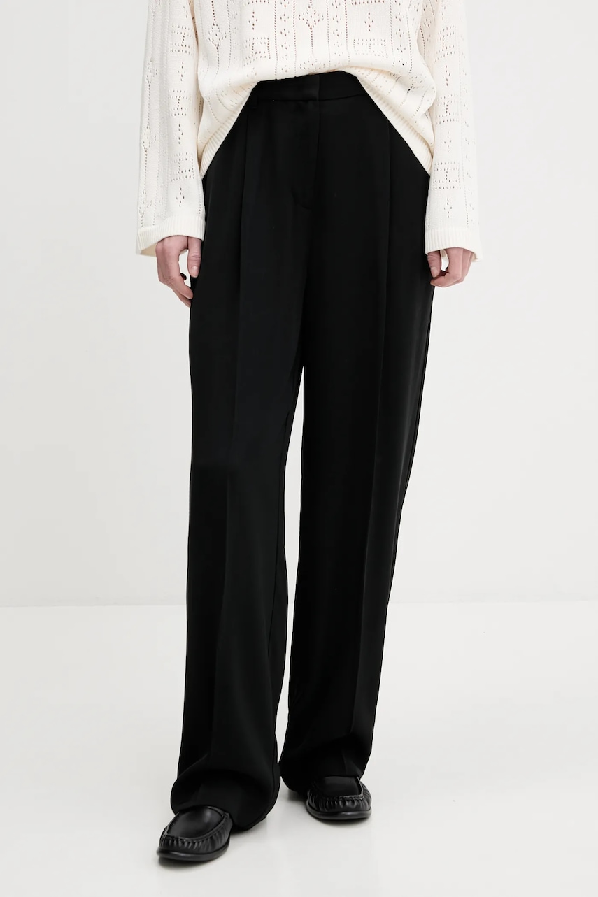 Kalhoty Tommy Hilfiger dámské, černá barva, high waist, WW0WW46749