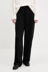 Kalhoty Tommy Hilfiger dámské, černá barva, high waist, WW0WW46749