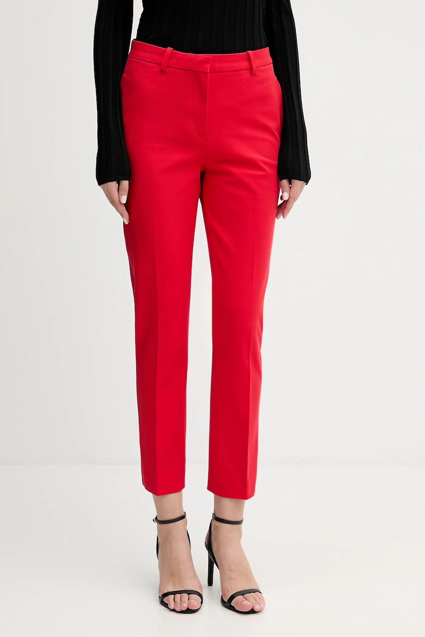 Kalhoty Tommy Hilfiger dámské, červená barva, přiléhavé, medium waist, WW0WW48350