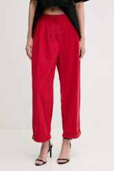 Kalhoty Tommy Hilfiger dámské, červená barva, široké, high waist, WW0WW45589
