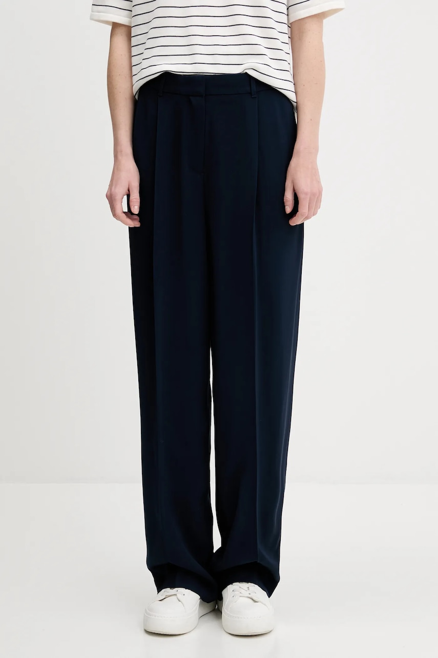 Kalhoty Tommy Hilfiger dámské, tmavomodrá barva, high waist, WW0WW46749