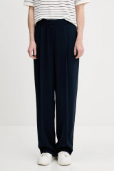 Kalhoty Tommy Hilfiger dámské, tmavomodrá barva, high waist, WW0WW46749