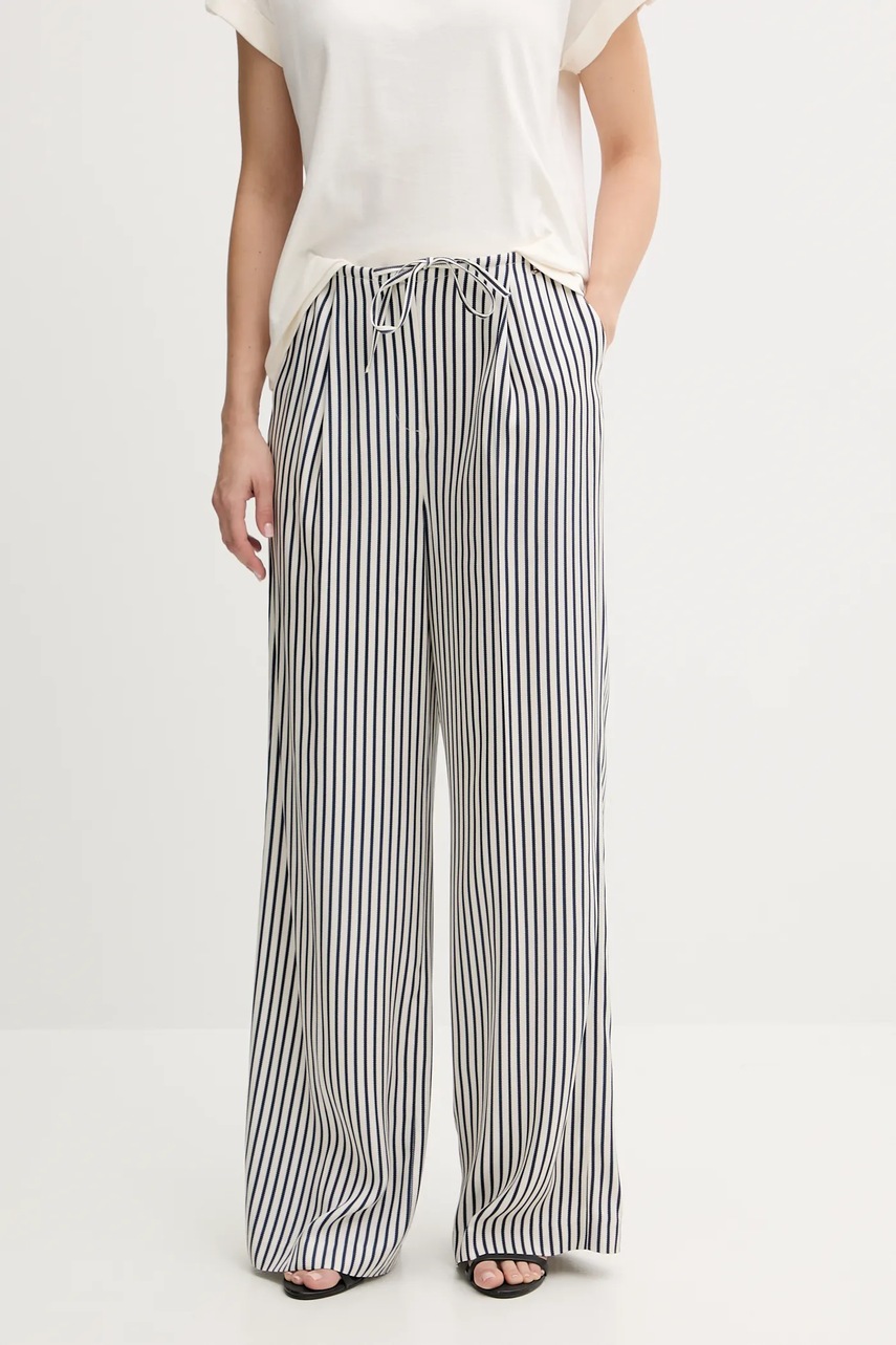 Kalhoty Tommy Hilfiger dámské, tmavomodrá barva, široké, high waist, WW0WW45890